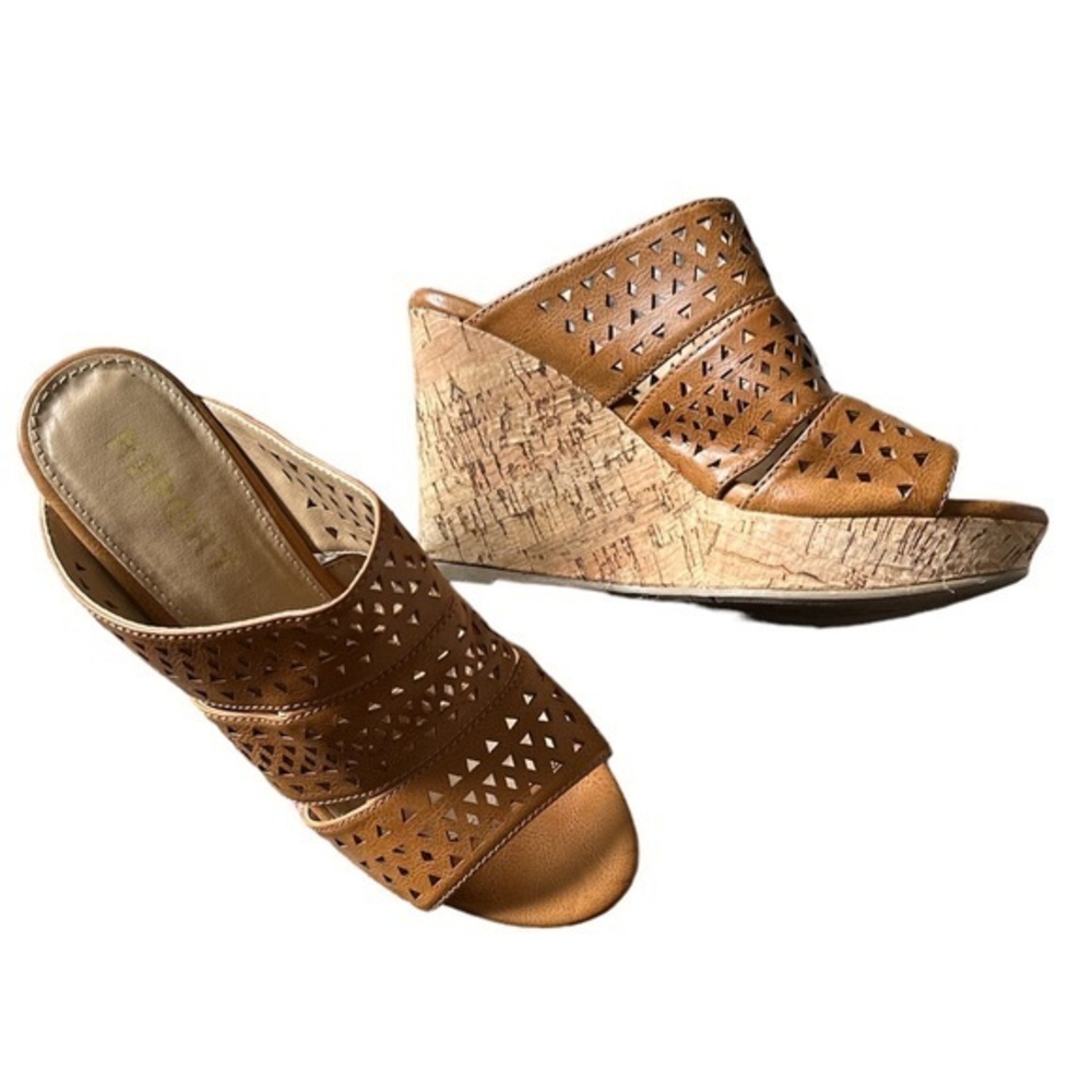 REPORT WEDGE DANICA PLATFORM SLIPON LASER CUT TAN SUMMER SANDAL SHOES